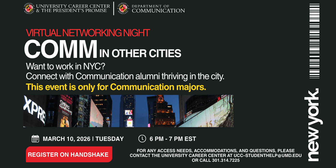 Promotional infographic for the comm in other cities networking event.