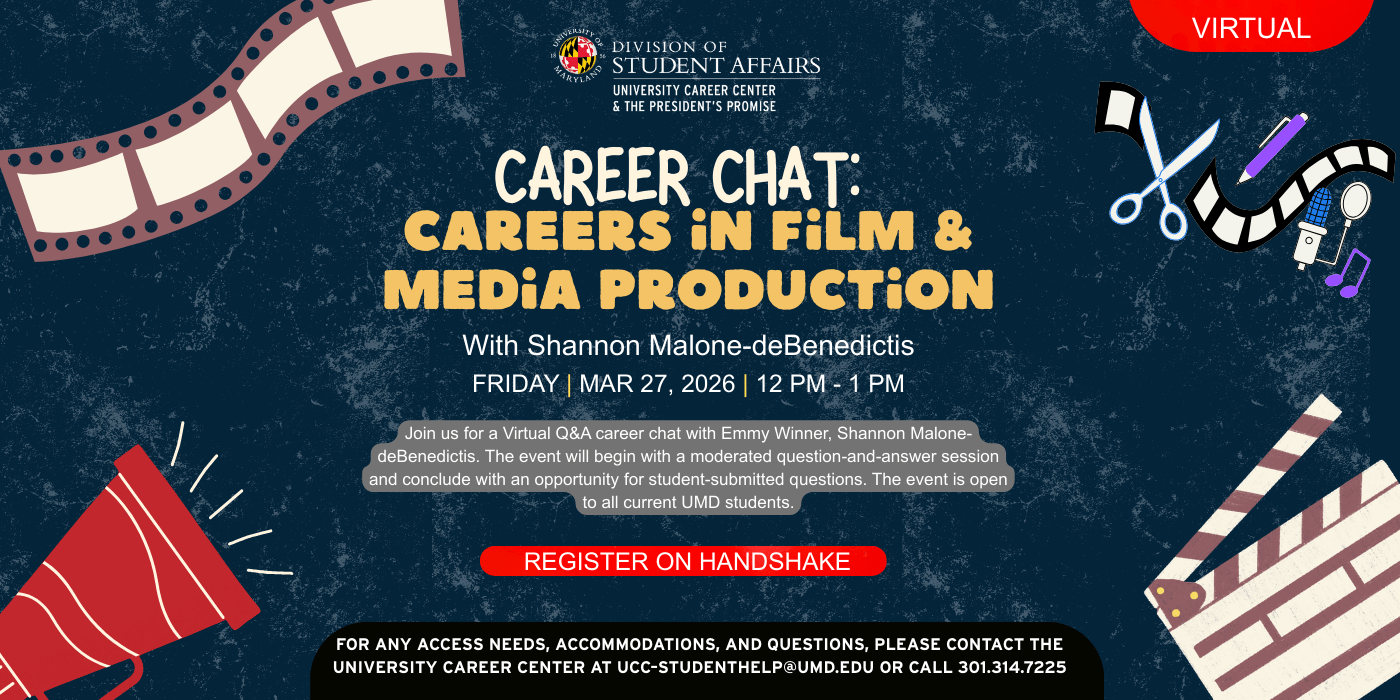 A promotional infographic for the career chat in film and media production workshop.
