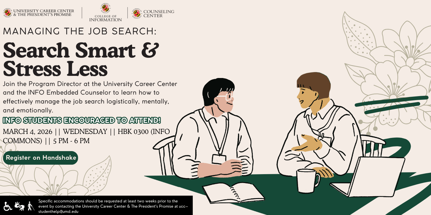 A promotional infographic for the search smart and stress less workshop.