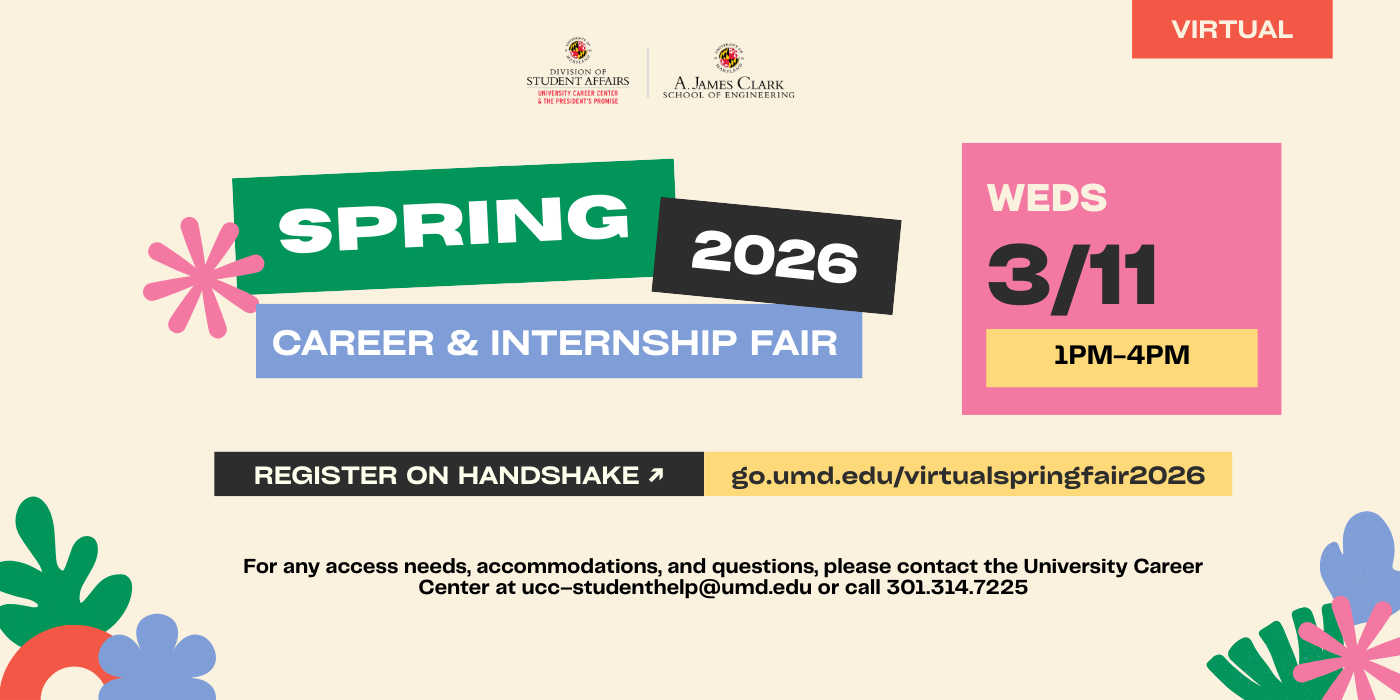 Promotional infographic for the virtual spring career fair networking event.