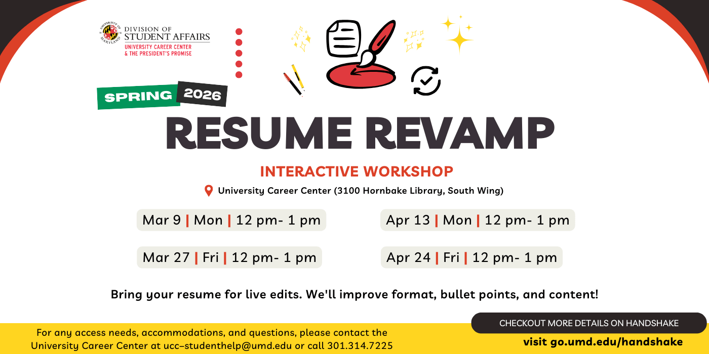 Promotional infographic for the Resume Revamp workshop.