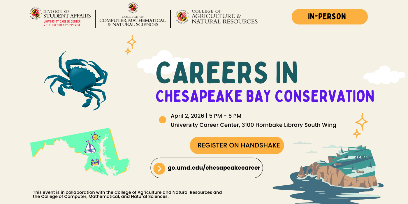 A promotional infographic for the careers in Chesapeake bay conservation panel.