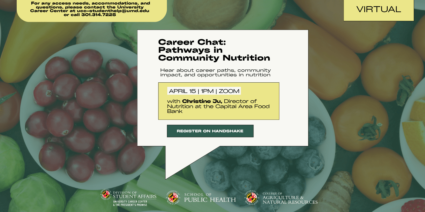 Promotional infographic for the Career Chat: Pathways in Community Nutrition virtual workshop.