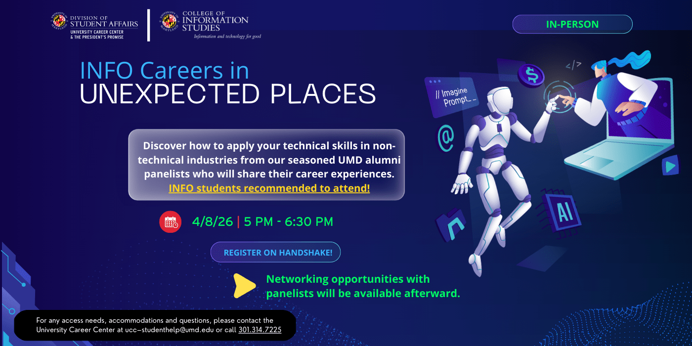 Promotional infographic for INFO Careers in Unexpected Places workshop.