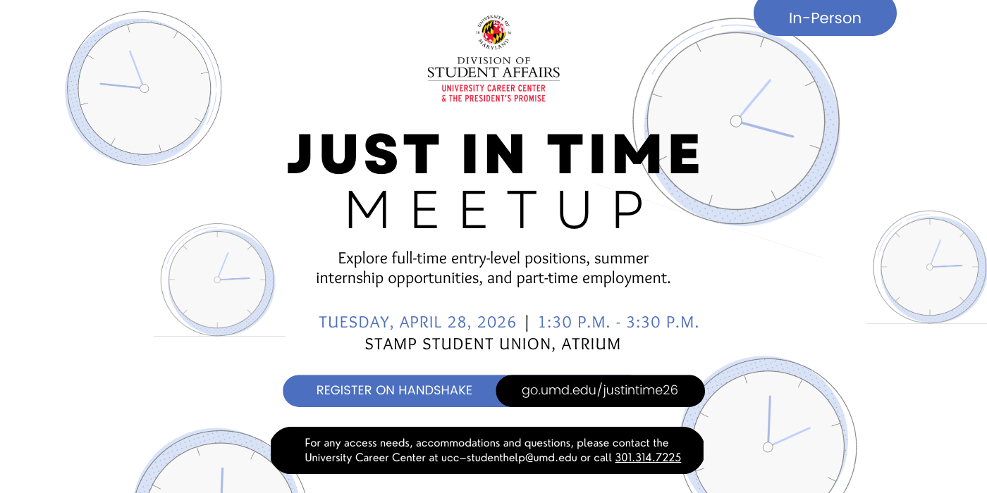 A promotional infographic for the Just in time meetup networking event.