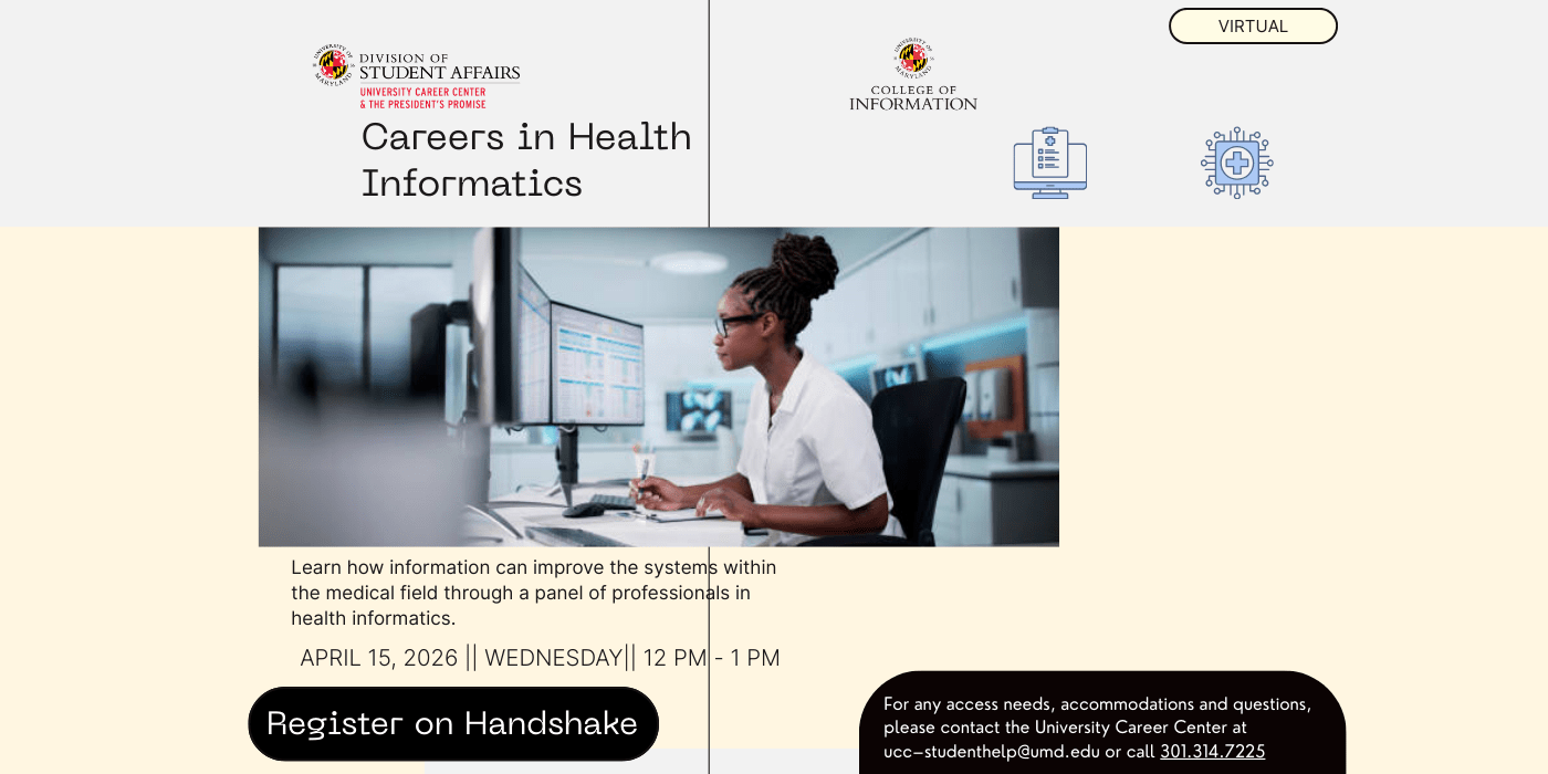 Careers in Health Informatics workshop infographic.