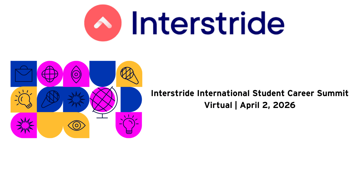 Promotional infographic for the Interstride Internationa; Student Career Summit virtual event. 
