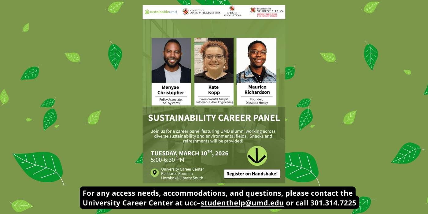 Sustainability careers panel infographic. 