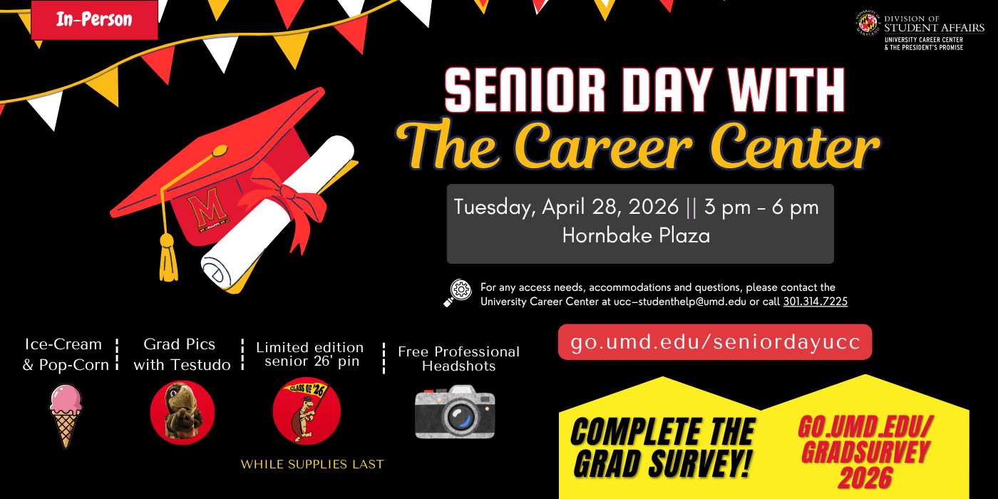 An infographic for Senior Day with The Career Center, featuring event details already included in the caption.