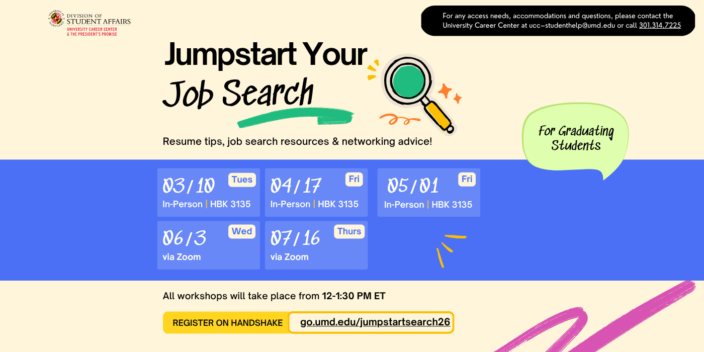 Infographic for the jumpstart your job search workshop series. 