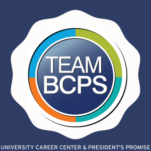 TEAM BCPS logo in a white scalloped circle in a navy rectangle