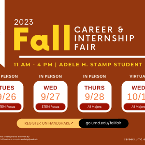 A promotional image for the 2023 Fall Career & Internship Fair