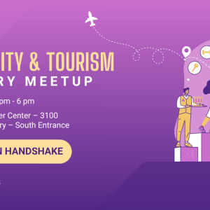 Hospitality & Tourism Industry Meet Up Promotion featuring event details. 