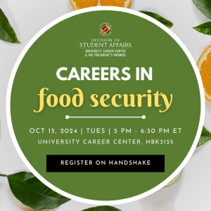 A promotion for the Careers in Food Security event featuring event details. 