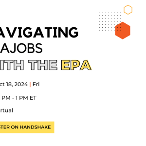 A promotional image for the Navigating USAJOBS with the EPA event featuring event details. 