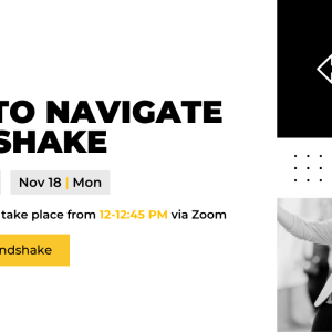 Promotion for the How to Navigate Handshake workshop series.