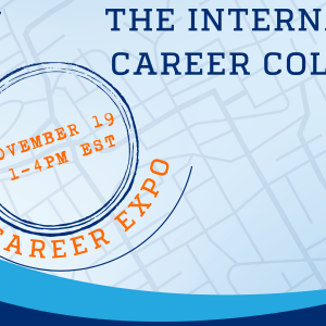 A plane circles a group of text with the date November 19, 2024 1 - 4 pm est Career Expo