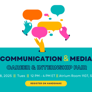 Three multicolored hands with word bubbles are popping out of holes above the body of text describing the event.