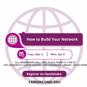 Promotional infographic for the How to Build Your Network Workshop.