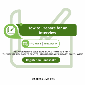 Promotional infographic for the how to prepare for an interview workshop.