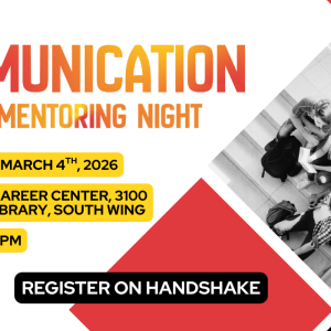 Promotional infographic for the Communication Speed Mentoring Night event.