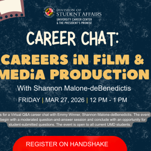 A promotional infographic for the Careers in Film & Media Production career panel.