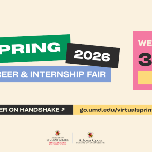 Infographic for the Spring 2026 Virtual Career & Internship Fair