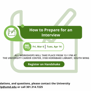 Promotional infographic for the how to prepare for an interview workshop.