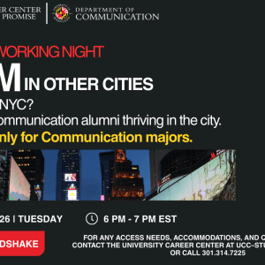 Promotional infographic for the comm in other cities networking event.