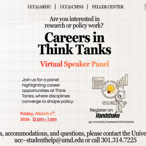 Promotional infographic for the careers in think tanks workshop.
