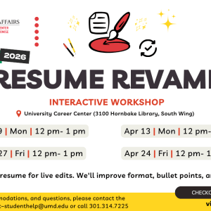 Promotional infographic for the Resume Revamp workshop.
