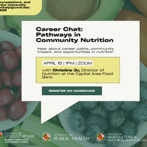 Promotional infographic for the Career Chat: Pathways in Community Nutrition virtual workshop.