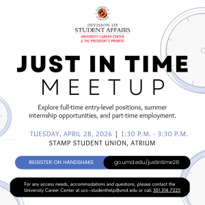 A promotional infographic for the Just in time meetup networking event.