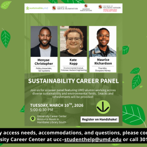Sustainability careers panel infographic. 
