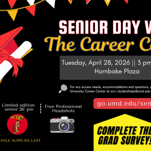An infographic for Senior Day with The Career Center, featuring event details already included in the caption.