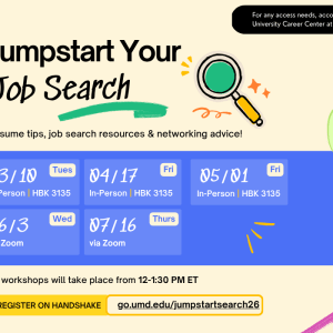 Infographic for the jumpstart your job search workshop series. 