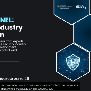 Infographic for the Security Industry Association (SIA) Career virtual panel, which includes event details and security related images.