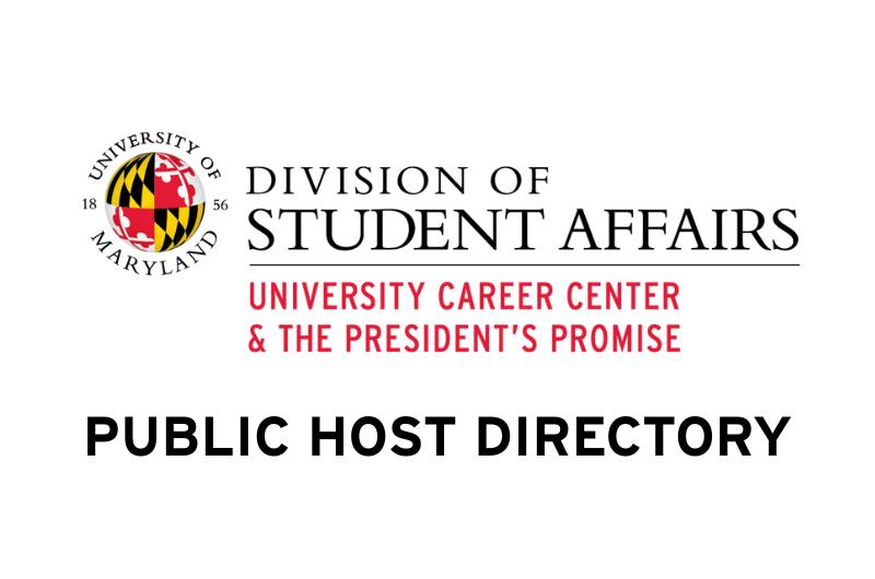 Graphic featuring the University of Maryland Division of Student Affairs logo and the bold heading "Public Host Directory."